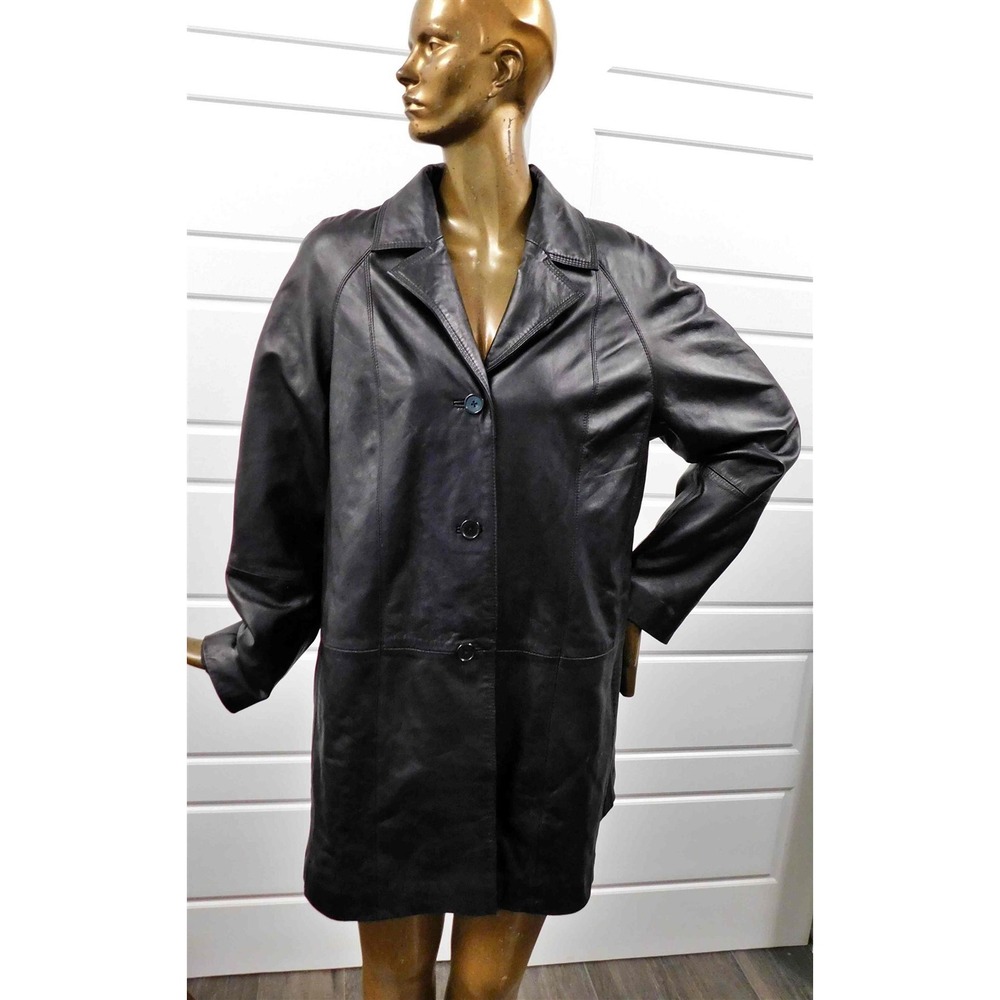 Centigrade Black Leather Button Front Coat Jacket… - image 1